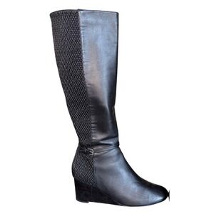 Cole Haan Lauralyn Stretch Wedge Knee High Black Leather Boots Women's‎ Size 9B